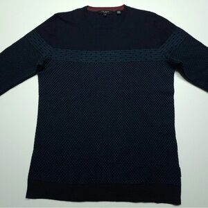 Ted Baker London Mens Sweater Small 2 Navy Blue Polka Dot Wool Poly Blend Knit